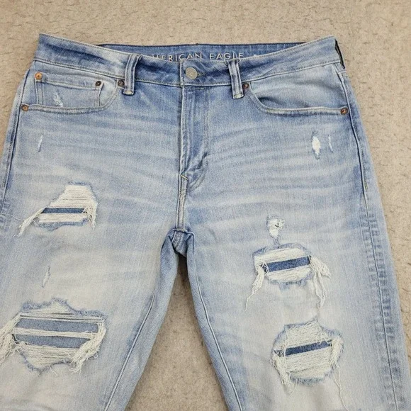 American Eagle Next Level Airflex Slim Jeans Mens 34x32 Distressed Light Wash - Picture 2 of 12